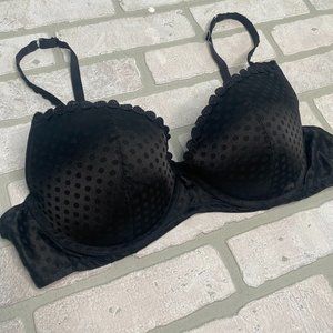 Aerie AEO Satin Swiss Dot Polka Dot Black Underwire Bra Padded Women's Size 38C